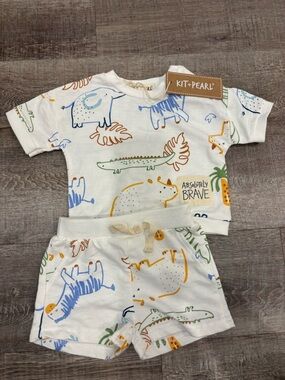 Kit + Pearl Baby Animal Print Tee & Shorts Set - White with Multicolor Prints